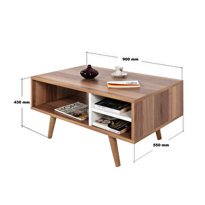 2036 Venüs ( Ahşap Ayakli ) Orta Sehpa , Söğüt - Beyaz , Salon , Ofis , Oturma Odası Ceviz Beyaz