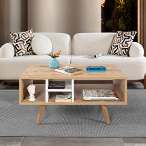 2023 Sina Orta Sehpa ( Ahşap Ayakli ) , Safir - Beyaz , Salon , Orta Odası , Ofis