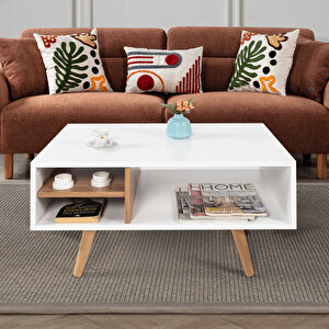 2031 Venüs ( Ahşap Ayakli ) Orta Sehpa , Beyaz - Söğüt , Salon , Ofis , Oturma Odası Ceviz Beyaz