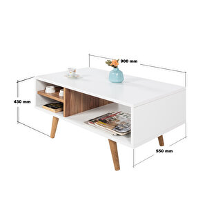 2031 Venüs ( Ahşap Ayakli ) Orta Sehpa , Beyaz - Söğüt , Salon , Ofis , Oturma Odası Ceviz Beyaz