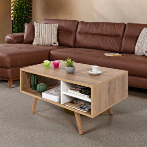 2035 Venüs ( Ahşap Ayakli ) Orta Sehpa , Sepet - Beyaz , Salon , Ofis , Oturma Odası