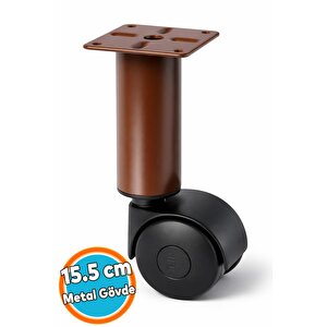 Metal Gövdeli Plastik Tekerlekli Mobilya Baza Sehpa Ayağı 15.5 Cm (1 Adet) Kahverengi