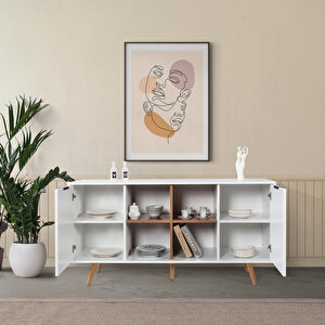 4618 Sina 160 Cm ( Ahşap Ayakli , Metal Kulplu ) Konsol , Beyaz - Söğüt , Salon , Oturma Odası