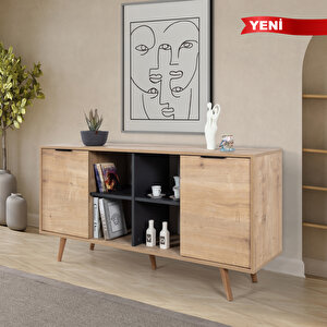 4619 Sina 160 Cm ( Ahşap Ayakli , Metal Kulplu ) Konsol , Safir - Antrasit , Salon , Oturma Odası Antrasit Safir