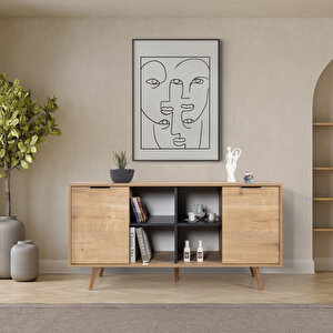 4619 Sina 160 Cm ( Ahşap Ayakli , Metal Kulplu ) Konsol , Safir - Antrasit , Salon , Oturma Odası Antrasit Safir