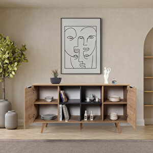 4619 Sina 160 Cm ( Ahşap Ayakli , Metal Kulplu ) Konsol , Safir - Antrasit , Salon , Oturma Odası Antrasit Safir