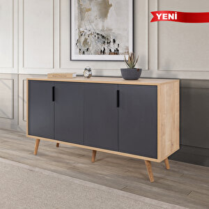 4516 Sırma 150 Cm ( Ahşap Ayakli , Metal Kulplu ) Konsol , Safir - Antrasit , Salon , Oturma Odası Antrasit Safir