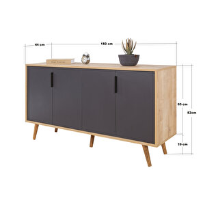 4516 Sırma 150 Cm ( Ahşap Ayakli , Metal Kulplu ) Konsol , Safir - Antrasit , Salon , Oturma Odası