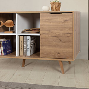 4621 Sina 160 Cm ( Ahşap Ayakli , Metal Kulplu ) Konsol , Sepet - Beyaz , Oturma Odası , Salon