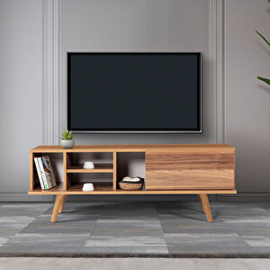 3332 Ela 130 Cm ( Ahşap Ayakli ) Tv Ünitesi , Söğüt , Tv Sehpası , Salon , Oturma Odası