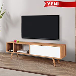 3644 Venüs 160 Cm ( Ahşap Ayakli , Metal Kulplu ) Tv Ünitesi , Söğüt - Beyaz , Tv Sehpası , Salon