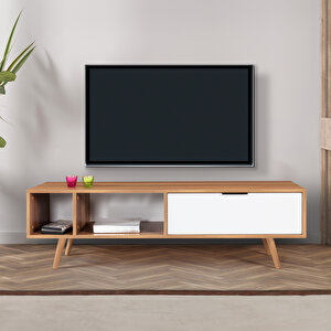 3644 Venüs 160 Cm ( Ahşap Ayakli , Metal Kulplu ) Tv Ünitesi , Söğüt - Beyaz , Tv Sehpası , Salon