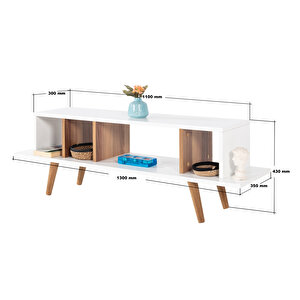 3348 Tire 130 Cm ( Ahşap Ayakli ) Tv Ünitesi , Söğüt - Beyaz , Tv Sehpası