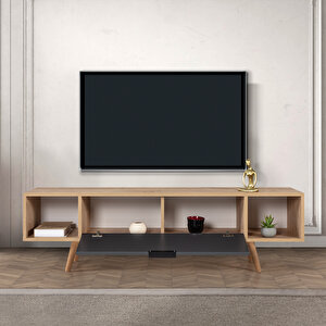 3624 Mesir 160 Cm ( Ahşap Ayakli , Metal Kulplu ) Tv Ünitesi , Safir - Antrasit , Salon , Tv Sehpası