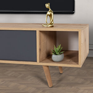 3624 Mesir 160 Cm ( Ahşap Ayakli , Metal Kulplu ) Tv Ünitesi , Safir - Antrasit , Salon , Tv Sehpası