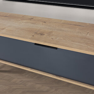 3624 Mesir 160 Cm ( Ahşap Ayakli , Metal Kulplu ) Tv Ünitesi , Safir - Antrasit , Salon , Tv Sehpası