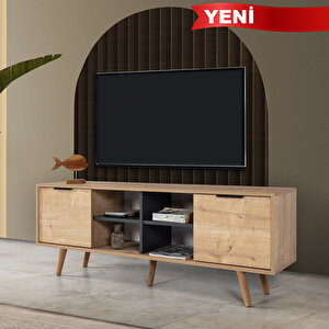 3619 Sina 160 Cm ( Ahşap Ayakli , Metal Kulplu ) Tv Ünitesi , Safir - Antrasit , Tv Sehpası Antrasit-Safirmeşe