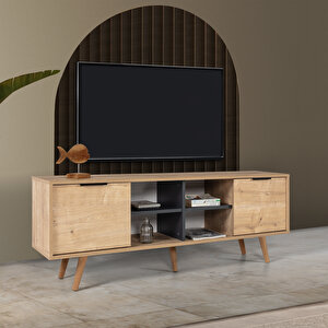 3619 Sina 160 Cm ( Ahşap Ayakli , Metal Kulplu ) Tv Ünitesi , Safir - Antrasit , Tv Sehpası Antrasit-Safirmeşe