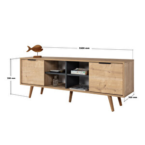 3619 Sina 160 Cm ( Ahşap Ayakli , Metal Kulplu ) Tv Ünitesi , Safir - Antrasit , Tv Sehpası
