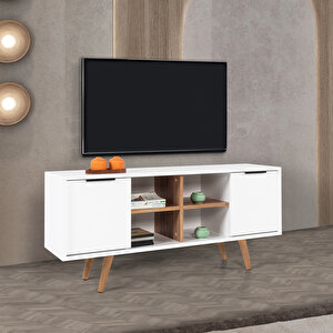 3318 Sina 130 Cm ( Ahşap Ayakli , Metal Kulplu ) Tv Ünitesi , Beyaz - Söğüt , Tv Sehpası , Salon