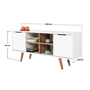 3318 Sina 130 Cm ( Ahşap Ayakli , Metal Kulplu ) Tv Ünitesi , Beyaz - Söğüt , Tv Sehpası , Salon
