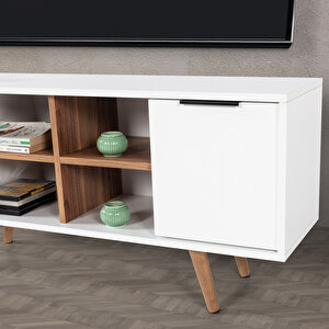 3318 Sina 130 Cm ( Ahşap Ayakli , Metal Kulplu ) Tv Ünitesi , Beyaz - Söğüt , Tv Sehpası , Salon