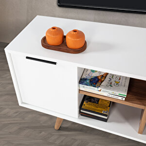 3318 Sina 130 Cm ( Ahşap Ayakli , Metal Kulplu ) Tv Ünitesi , Beyaz - Söğüt , Tv Sehpası , Salon