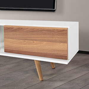 3630 Ela 160 Cm ( Ahşap Ayakli ) Tv Ünitesi , Beyaz - Söğüt , Tv Sehpası , Salon , Oturma Odası