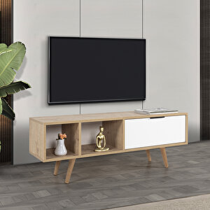 3340 Venüs 130 Cm ( Ahşap Ayakli , Metal Kulplu ) Tv Ünitesi , Safir - Beyaz , Tv Sehpası , Salon
