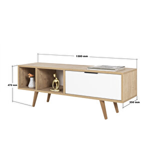 3340 Venüs 130 Cm ( Ahşap Ayakli , Metal Kulplu ) Tv Ünitesi , Safir - Beyaz , Tv Sehpası , Salon