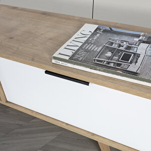 3340 Venüs 130 Cm ( Ahşap Ayakli , Metal Kulplu ) Tv Ünitesi , Safir - Beyaz , Tv Sehpası , Salon