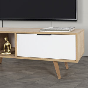 3340 Venüs 130 Cm ( Ahşap Ayakli , Metal Kulplu ) Tv Ünitesi , Safir - Beyaz , Tv Sehpası , Salon