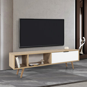 3640 Venüs 160 Cm ( Ahşap Ayakli , Metal Kulplu ) Tv Ünitesi , Safir - Beyaz , Tv Sehpası , Salon
