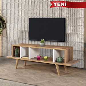 3347 Tire 130 Cm ( Ahşap Ayakli ) Tv Ünitesi , Söğüt - Beyaz , Tv Sehpası