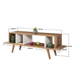 3347 Tire 130 Cm ( Ahşap Ayakli ) Tv Ünitesi , Söğüt - Beyaz , Tv Sehpası