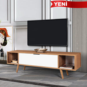 3626 Mesir 160 Cm ( Ahşap Ayakli , Metal Kulplu ) Tv Ünitesi , Söğüt - Beyaz , Salon , Oturma Odası