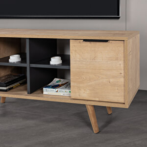 3319 Sina 130 Cm ( Ahşap Ayakli , Metal Kulplu ) Tv Ünitesi , Safir - Antrasit , Tv Sehpası , Salon