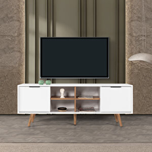 3618 Sina 160 Cm ( Ahşap Ayakli , Metal Kulplu ) Tv Ünitesi , Beyaz - Söğüt