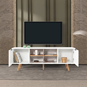 3618 Sina 160 Cm ( Ahşap Ayakli , Metal Kulplu ) Tv Ünitesi , Beyaz - Söğüt