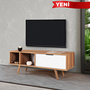 3344 Venüs 130 Cm ( Ahşap Ayakli , Metal Kulplu ) Tv Ünitesi , Söğüt - Beyaz , Tv Sehpası , Salon