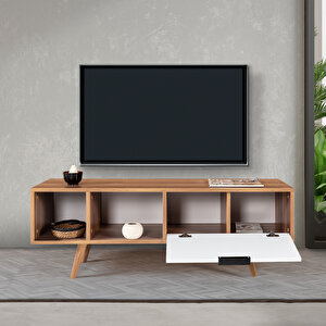 3344 Venüs 130 Cm ( Ahşap Ayakli , Metal Kulplu ) Tv Ünitesi , Söğüt - Beyaz , Tv Sehpası , Salon