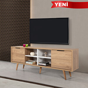 3621 Sina 160 Cm ( Ahşap Ayakli , Metal Kulplu ) Tv Ünitesi , Sepet - Beyaz , Tv Sehpası , Salon Sepet - Beyaz