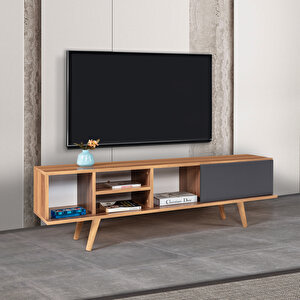 3631 Ela 160 Cm ( Ahşap Ayakli ) Tv Ünitesi , Söğüt - Antrasit , Tv Sehpası , Salon , Oturma Odası