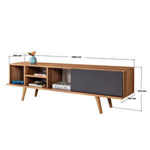 3631 Ela 160 Cm ( Ahşap Ayakli ) Tv Ünitesi , Söğüt - Antrasit , Tv Sehpası , Salon , Oturma Odası