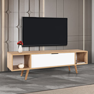3628 Mesir 160 Cm ( Ahşap Ayakli , Metal Kulplu ) Tv Ünitesi , Safir - Beyaz , Tv Sehpası , Salon Beyaz-Safir