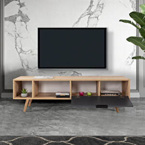 3641 Venüs 160 Cm ( Ahşap Ayakli , Metal Kulplu ) Tv Ünitesi , Safir - Antrasit , Tv Sehpası , Salon Antrasit-Safirmeşe