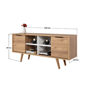 3321 Sina 130 Cm ( Ahşap Ayakli , Metal Kulplu ) Tv Ünitesi , Sepet - Beyaz , Tv Sehpası , Salon