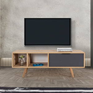 3341 Venüs 130 Cm ( Ahşap Ayakli , Metal Kulplu ) Tv Ünitesi , Safir - Antrasit Antrasit-Safirmeşe