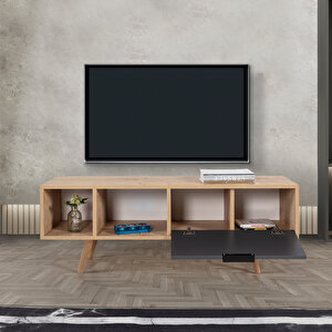3341 Venüs 130 Cm ( Ahşap Ayakli , Metal Kulplu ) Tv Ünitesi , Safir - Antrasit Antrasit-Safirmeşe