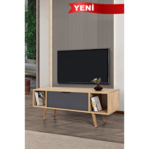 3324 Mesir 130 Cm ( Ahşap Ayakli , Metal Kulplu ) Tv Ünitesi , Safir - Antrasit , Tv Sehpası , Salon Antrasit-Safirmeşe